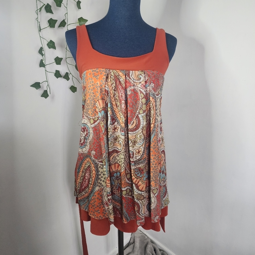 JW Maternity Paisley Tunic Tank Top with Belt